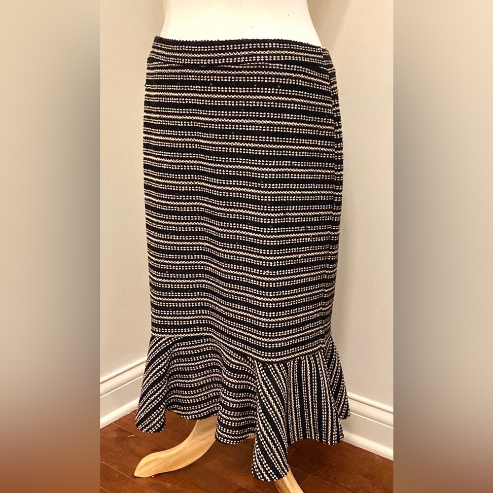 Cato Black Metallic Sequin Striped Silver Gold Flare Business Career Skirt SZ L - Picture 5 of 10